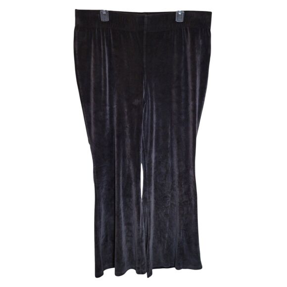 AVIA Womens Size XXL 20 Black Solid Elastic Waist Velvet Flared Pants - Picture 1 of 10